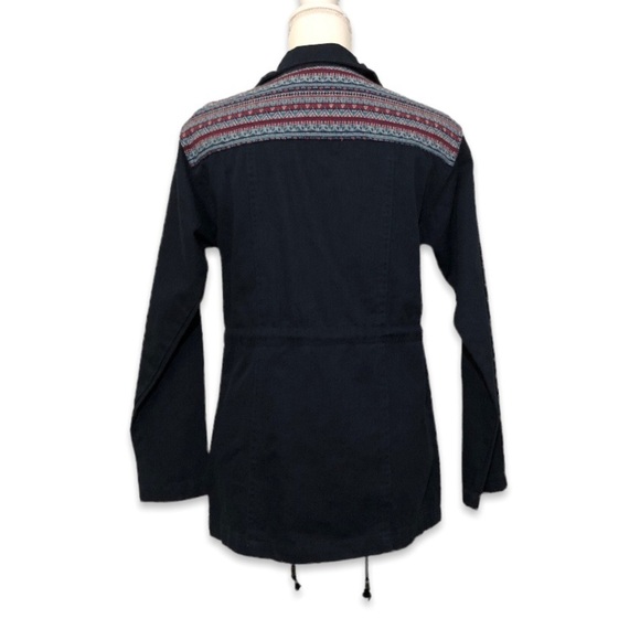 NWOT Navy Blue Utility Jacket Coat New Tribal Embroidered Print Skies Are Blue - Picture 3 of 7